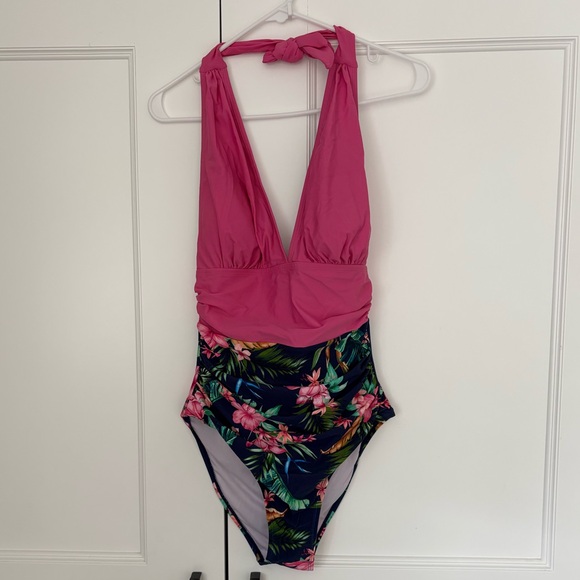 BNWT Night Orchid Halter Tummy Control One-Piece Swimsuit - Picture 4 of 9